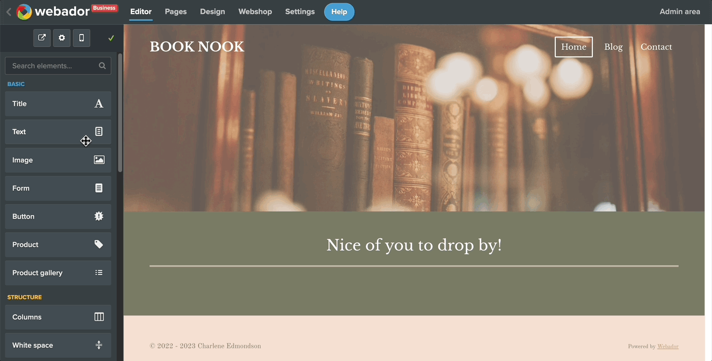 Introduction to the Editor – Help Center | Webador.com