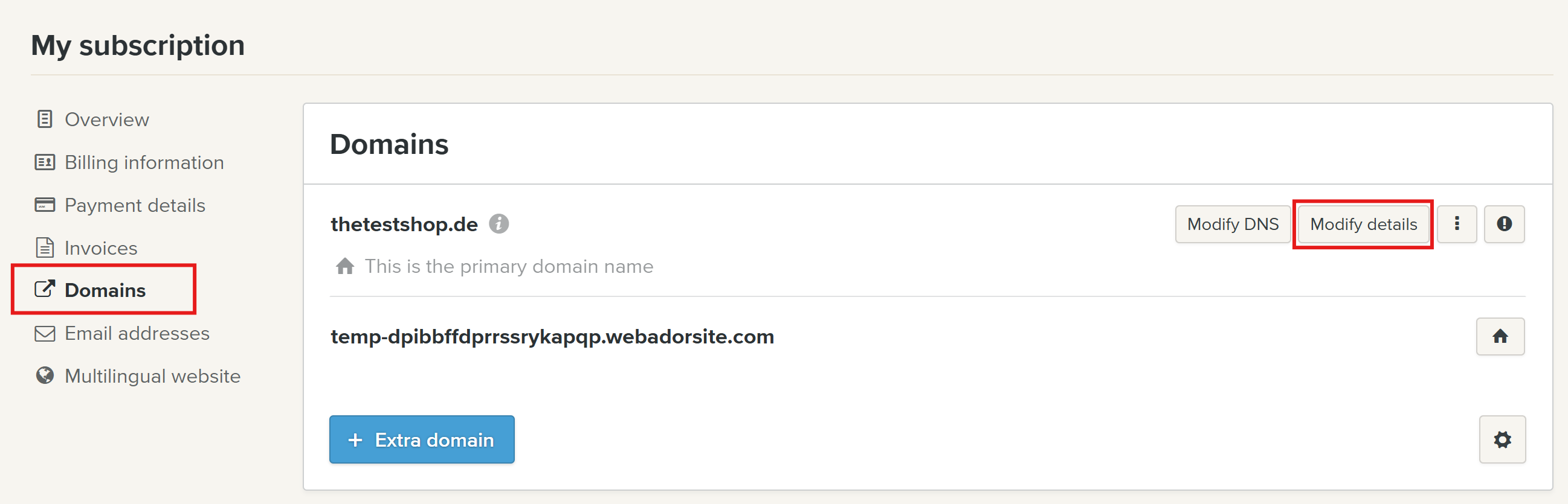 Screenshot: Domain-Details bearbeiten